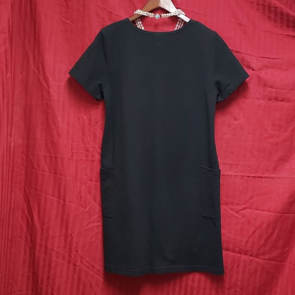 Cotton Studio Black V- Neck, Relax Fit Dress with pockets. - Picture 7 of 8